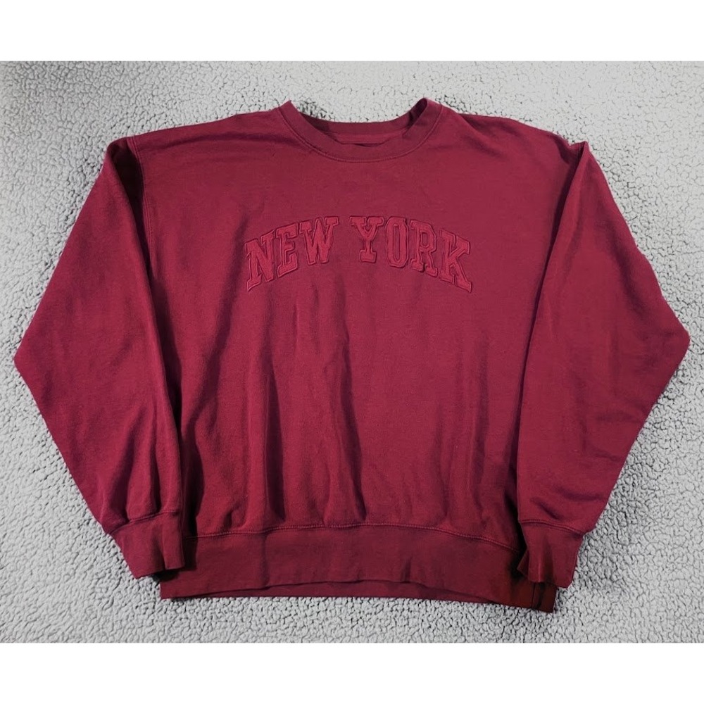 New York Popular Mens XL Burgundy‎ Embroidered Crewneck Sweatshirt Pullover